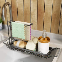 Kitchen Sink Caddy, Sponge Holder For Kitchen Sink, Dish Sponge Brush Organizer Rack, Expandable Rust Proof