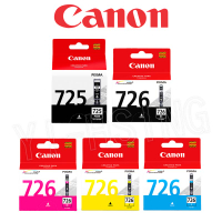 【跨店享22%點數回饋+滿萬加碼抽獎】Canon PGI-725PGBK CLI-726BK/C/M/Y 原廠標準墨水匣組合 (2黑3彩) 適用 IP7270/iX6770
