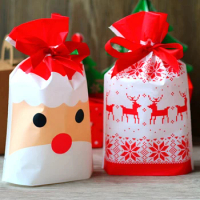 10Pcs Christmas Drawstring Bag Candy Bag Christmas Gift Bundle Bag Christmas Gift Wrapping Bag Cookies Candy Packaging Bag