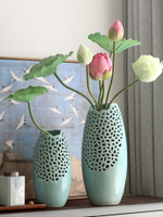 花瓶鏤空裂紋擺件陶瓷客廳復古大號餐桌臥室插花花器