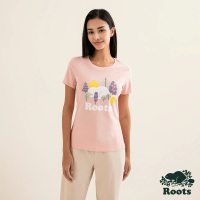 【Roots】Roots女裝-動物派對系列 北美短葉松海狸純棉修身短袖T恤(粉橘色)