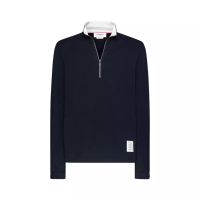Thom Browne Classic 4-Bar Funnel Neck Half Zip Jersey Pullover Navy