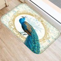 Peacock Feather Pattern 40*60cm Kitchen Entrance Door Mat Coral Velvet Carpet Doormat Indoor Floor Mats Anti-Slip Rug 48027