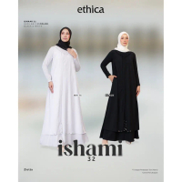 Ethica Ishami 32 Gamis Payet Hitam Putih Bahan Zlotta Polos Simpel Elegan Umroh Manasik Munaqosyah