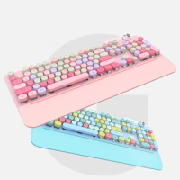 Retro Wireless Bluetooth Mechanical Keyboard Blue Switch Punk Keycap 107 Keys with Palm Rest for PC and Phone Tablet MAC Laptop