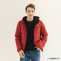 Hang Ten-男裝-恆溫多功能-科技羽絨防潑水雙面穿連帽外套(紅/黑)