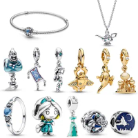 925 Sterling Silver Aladdin Jasmine Princess Charm Fit Pandora Original Bracelet DIY Pendant Herocross Disney Beads Women Love