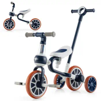 Babyjoy 4 in 1 Kids Tricycles w/ Push Handle &amp; Training Wheels Baby Balance Bike Navy