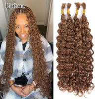 Linhua 30# Water Wave Bulk Human Hair For Braiding Boho Braids Crochet Micro Knotless Bohemian Braids Double Drawn Brown Color