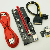 009S PCIE RISER 6PIN 16X Adapter with 2 LEDs Express Card Sata Power Cable and 60cm USB 3.0 Cable for BTC Miner Antminer Mining