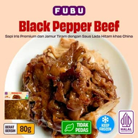 FUBU Black Pepper Beef - Sapi Iris Lada Hitam dengan Jamur Tiram ala Cina - Satu Porsi Lauk Instan F