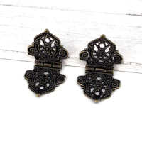 2Pcs 24x54mm Antique Lace Hinges Wooden Furniture Jewelry Box Hardware Cupboard Wardrobe Hinges