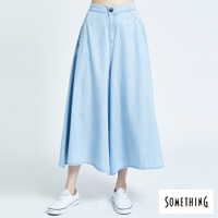 新品↘SOMETHING NEO FIT 牛仔闊腿褲裙-女款 漂淺藍 STRAIGHT