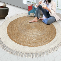 草編系列 手工編織黃麻雙色流蘇地毯