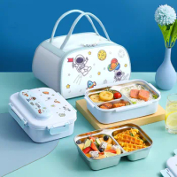 Cartoon Stainless Steel 316 Thermal Lunch Box Leak-Proof Kids Microwave Bento Box Student Food Storage Container Dinnerware Set
