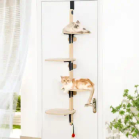 Mewoofun Wooden Cat Hanging Bed Door Hanging Space Saving Cat Jump Platform Pet Climbing Frame Cat Tree Tower Cat Toys