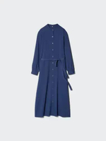 UNIQLO Gaun Kemeja Rayon wanita Shirt Dress Blue M