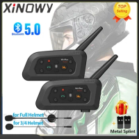 XiNOWy V6 PLUS Motorcycle Helmet Bluetooth Headset Intercom Waterproof 6 Riders 1200m Communicator 850mAh Interphone MP3 Player