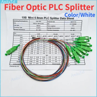 10pcs/lot 1X2 1X4 1X8 1X16 1X32 SC/APC Splitter 0.9mm SC APC SM G657A1 PVC 1m FTTH Fiber Optic PLC Splitter Color Single-Mode