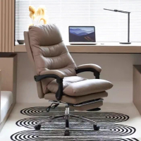 Leather Boss Chair for Office, Comfortable Office Furniture, Light Luxury, Human Body Sedentary Computer Chairs, Business Fashio