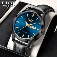 LIGE Top Brand Luxury Man Watch Fashion Business Leather Quartz Watch Luminous Waterproof Casual Sports Military Date Wristwatch