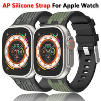 Soft silicone carbon fiber band for Apple Watch Ultra 2 49mm 45mm 44 42mm sport bracelet correa For iWatch Series 9 8 7 se 6 5 4