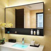 實木浴室鏡柜掛墻式衛生間鏡子帶置物架燈北歐洗手間鏡箱廁所收納