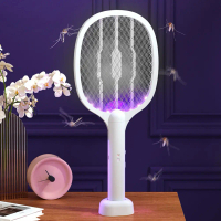 2 in 1 Bug Zapper Racket Safe Electric Fly Swatter Rechargeable Fly Killer and Mosquito Trap Lamp fo