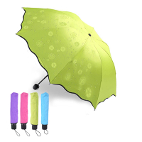 【LEBON】遇水開花黑膠雨傘(手動 晴雨傘 防曬 三折傘 摺疊傘)