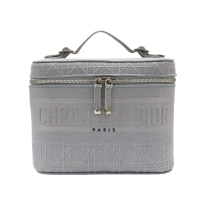 【二手名牌BRAND OFF】Dior 迪奧 灰色 藤格紋帆布 Vanity 手提包 化妝包