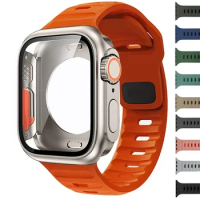 Case+Strap For Apple Watch Band 45mm 44mm 41mm 42 40mm Smart Silicone Bracelet Iwatch Series 3 4 5 6 Se 7 8 9 Change To Ultra