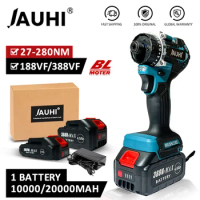 JAUHI 20+1 Torque 280N.m Brushless Electric Screwdriver Rechargeable Cordless Electric Drill Screw Driver for Makita 18v Battery