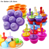 1PC 95G Food Grade Soft Silicone Gel 7 Holes Popsicle Mini Ice Pops Molds DIY Fruit Shake Cream Ball Lolly Maker Popsicle Baby