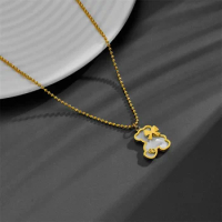 Stainless steel white exquisite teddy bear necklace small bow women's chain necklace earring set