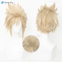 Unstyled FF7 Cloud Strife Cosplay Wig Short Light Flaxen Wigs Men Cosplay Anime Wigs Heat Resistant Synthetic Hair + Wig Cap