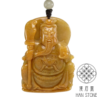 【漢石齋】天然翡翠A貨 關公玉佩吊墜 黃翡種(39*59*14mm)