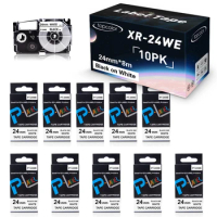 10PK 24mm Black on White for Casio Label Tape XR24WE XR-24WE Compatible Casio Label Maker CW-L300 KL-430 KL-7000 KL-8100 KL-C500