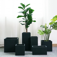 北歐水泥花盆創意黑色磨砂方形落地客廳簡約多種組合綠植盆栽盆器
