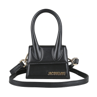 JACQUEMUS Le Chiquitoxu鍍金LOGO高級牛皮吸釦手提斜背包(迷你/黑)