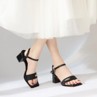 Giày Cao Gót MWC G059 - Giày Sandal Cao Gót Da 6cm Viền Chỉ Nổi Đính Khoá Siêu Xinh