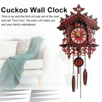 Cuckoo Clock Living Room Wall Black Forest Wooden Hand-Carved Bird Cuckoo Alarm Watch Home Day Time Alarm