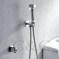 Wall Mounted Handheld Shattaf Bidet Toilet Spray Shower 150 cm Stainless Steel Hose With Thermostatic Faucet Valve A2007D