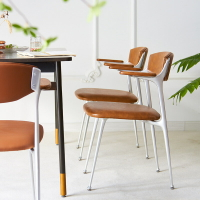 北歐設計師輕奢洽談椅現代簡約中古鋁合金皮革酒店咖啡廳家用餐椅 全館免運