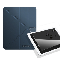 VXTRA氣囊防摔 2021/2020/2018 iPad Pro 12.9吋 Y折三角立架皮套 內置筆槽(夜空藍)+9H玻璃貼(合購價)