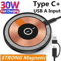 30W Magnetic Wireless Charger Pad Phone Chargers For IPhone 15 14 13 Pro Max Airpods Portable Macsafe PD Fast Charging Station
