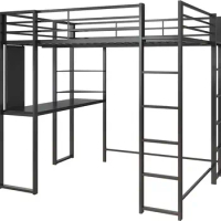 Full Size Metal Loft Bed, Black bedframe bedroom furniture bed frame queen