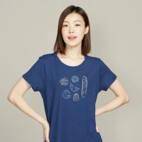 【YVONNE 以旺傢飾】法國麵包網印短袖洋裝(丈青)