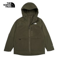 【The North Face 官方旗艦】北面男款灰褐色防水透氣舒適保暖連帽抓絨內裡三合一外套｜89ZS21L