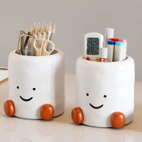Healing Smiley Face Pen Holder Remote Control Storage Box Large Capacity Student Office Makeup Brush