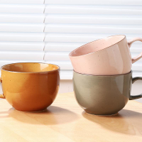 墨色陶瓷早餐碗大容量帶把手柄碗家用燕麥片碗可微波爐加熱早餐杯